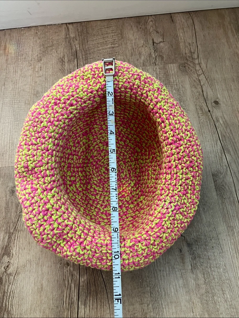 Handmade knit hat women's/kids. Pink and lime green